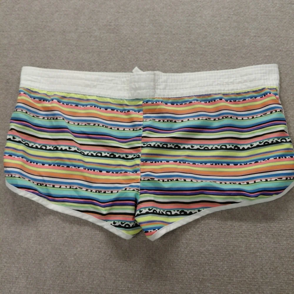 Op Y2K Vintage Multi Stripe Lowrise Swim Athletic Drawstring Shorts Women's L
